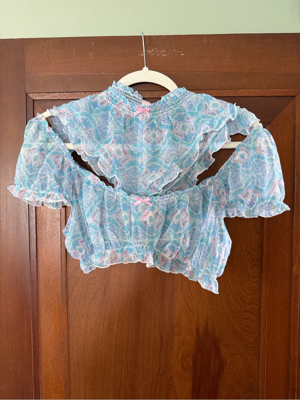 Victoria's Secret Pink & Blue Paisley Ruffle Lingerie set.